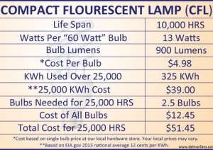 Compact Fluorescent Lamp CFL bulb Informational Chart