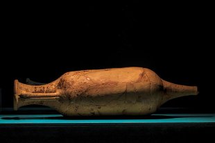 Two LED panels used to provide light shadow and shape to an amphora at a museum display